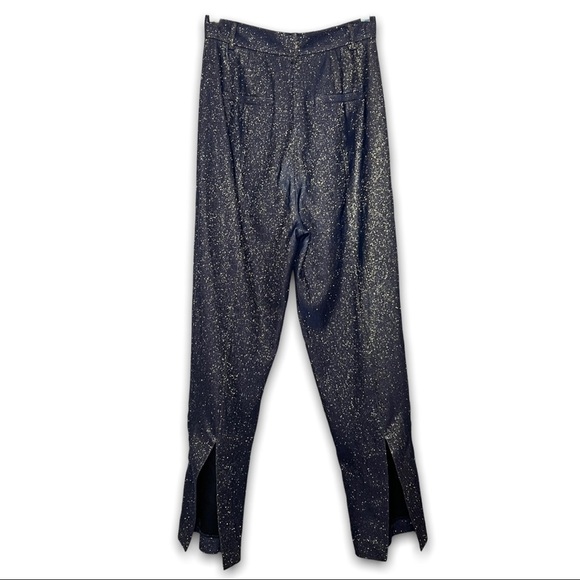C/MEO‎ 70s Navy Met­al­lic Shimmer Ultra High Waist Slim Ankle Slit Trousers 4 - Picture 6 of 11